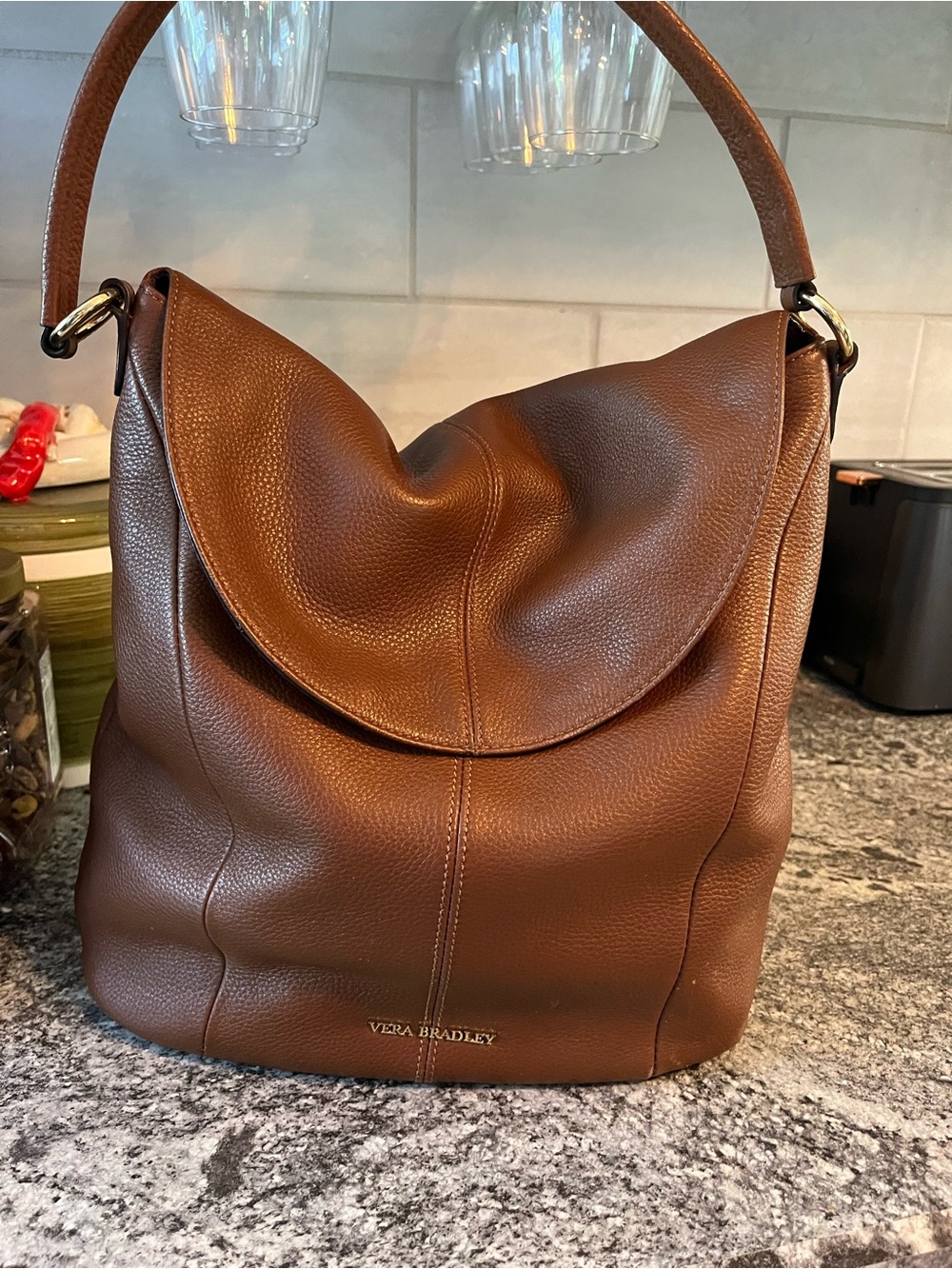 Vera Bradley Alexa Pebbled Brown Leather Hobo HandBag